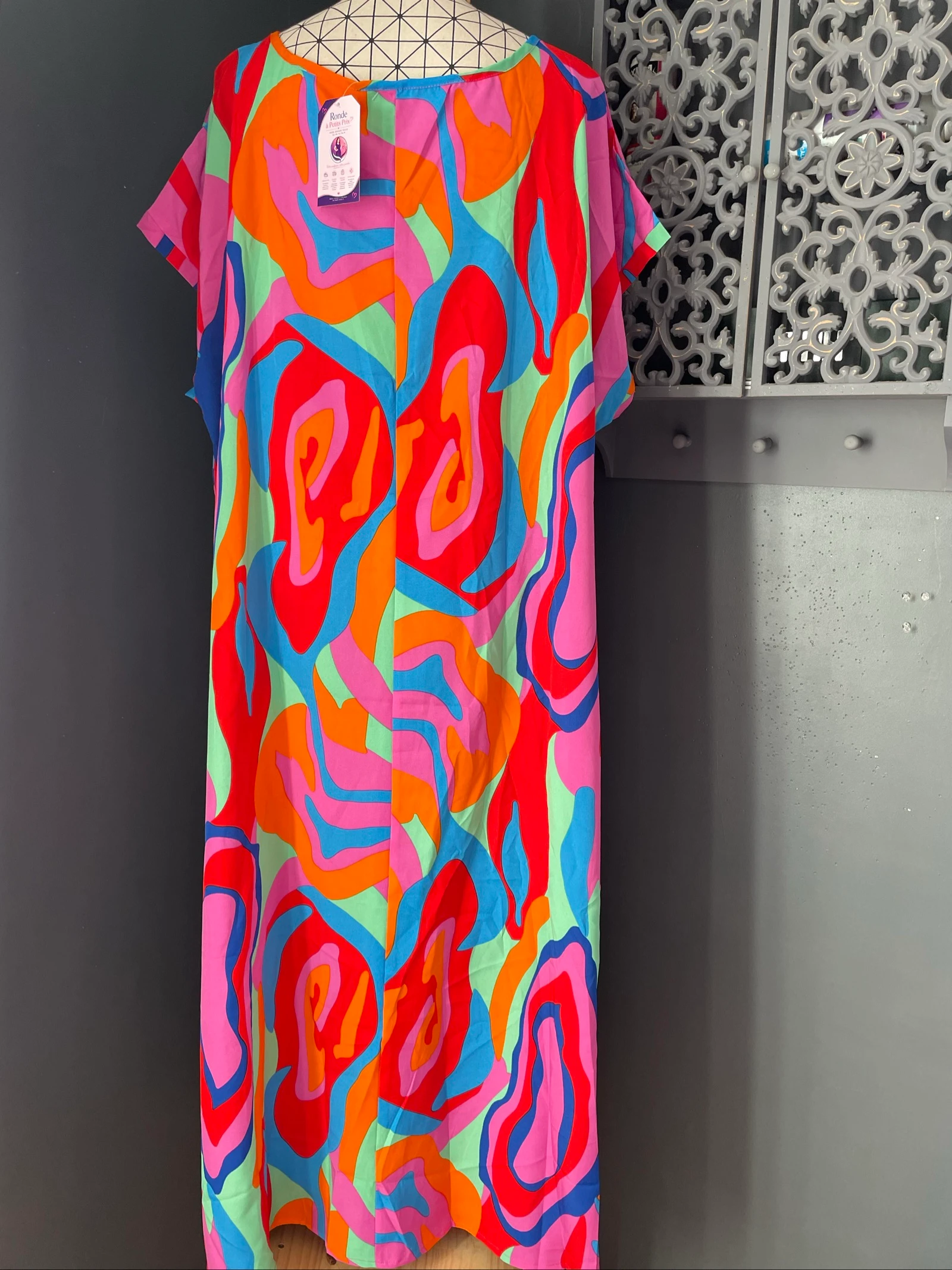 💖 abstracte veelkleurige lange jurk grote maat 58 vloeiende bohemien oversized kleurrijk 💖 – photo 6